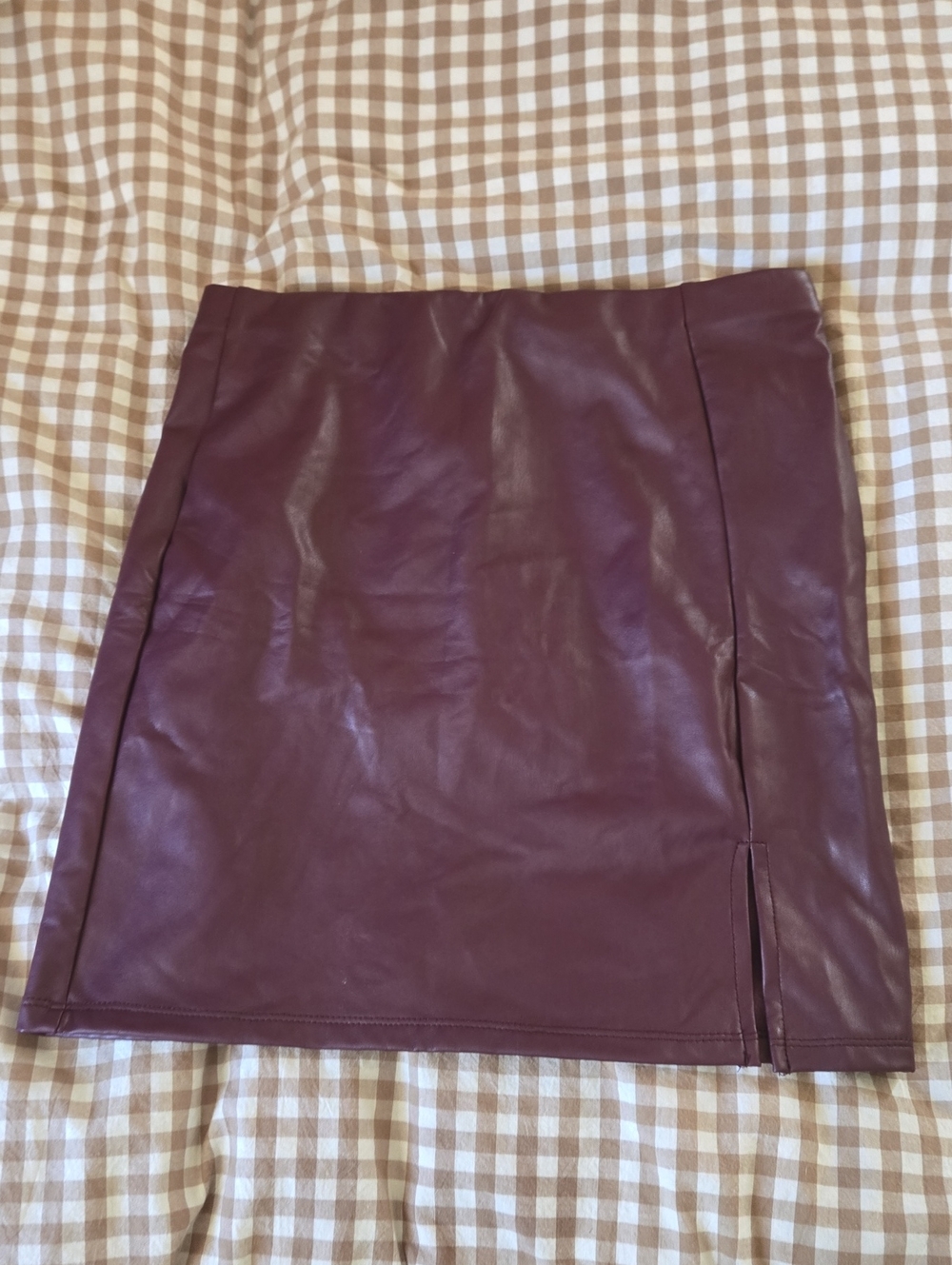 iris Burgundy Faux Leather Mini Skirt with Side Slit